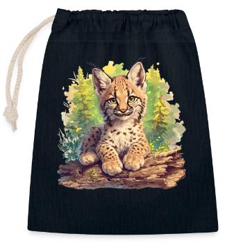 Lynx Luchse Luchs - Sac cadeau en coton avec cordon (25 x 30 cm) - bleu marine - Devant