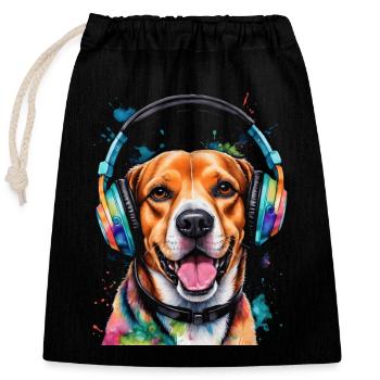 Beagle Kopfhörer Hund Lustig Tier Design Print - Verschließbarer Geschenkbeutel aus Baumwolle (25x30cm) - Schwarz - Vorne