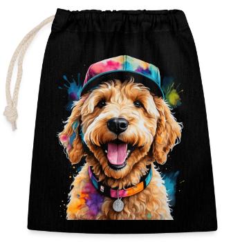 Goldendoodle Snapback Cap Dog Animal Design Print - Closable cotton gift bag (25x30cm) - black - Front