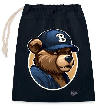 Ours de sport sportif avec casquette de baseball - Sac cadeau en coton avec cordon (25 x 30 cm) - bleu marine - Devant