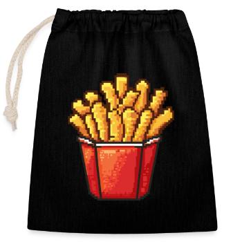 Icône pixel des frites - Sac cadeau en coton avec cordon (25 x 30 cm) - noir - Devant