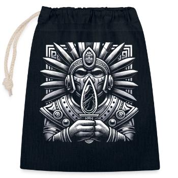 Aztec warrior with traditional - Closable cotton gift bag (25x30cm) - navy - Front