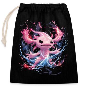 Axolotl lumineux magique plein d’énergie - Sac cadeau en coton avec cordon (25 x 30 cm) - noir - Devant