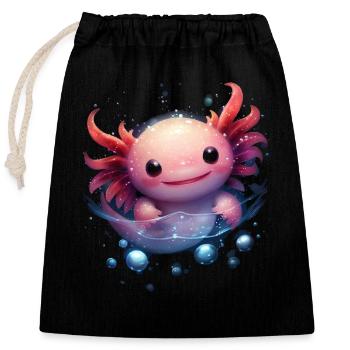 Magic kawaii axolotl with water bubbles for fans - Closable cotton gift bag (25x30cm) - black - Front