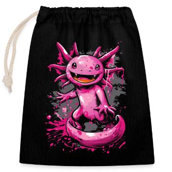 Kawaii Axolotl in Pink with Energy and Style - Closable cotton gift bag (25x30cm) - black - Front