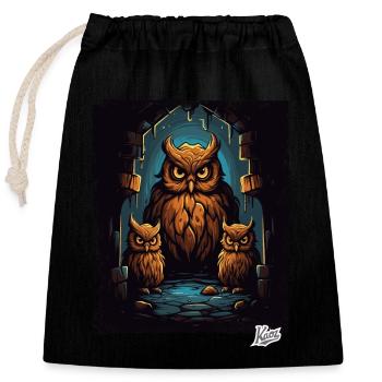 Three owls in the dungeon - Closable cotton gift bag (25x30cm) - black - Front