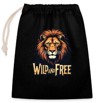Wild and free Löwen Design - Verschließbarer Geschenkbeutel aus Baumwolle (25x30cm) - Schwarz - Vorne