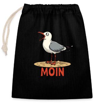 Moin Möwe - Verschließbarer Geschenkbeutel aus Baumwolle (25x30cm) - Schwarz - Vorne