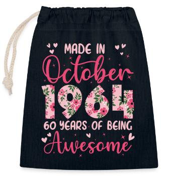 Octobre 1964 Anniversaire 60 Ans Pour Femmes - Sac cadeau en coton avec cordon (25 x 30 cm) - bleu marine - Devant