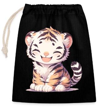 Tigre Gros Chat - Sac cadeau en coton avec cordon (25 x 30 cm) - noir - Devant