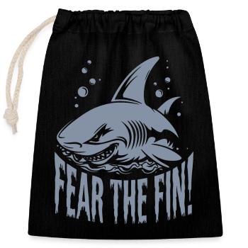 SHARK, FEAR THE FIN - Closable cotton gift bag (25x30cm) - black - Front