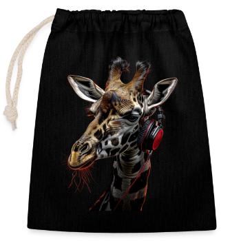 Girafe motif animal animal amoureux des écouteurs Art - Sac cadeau en coton avec cordon (25 x 30 cm) - noir - Devant