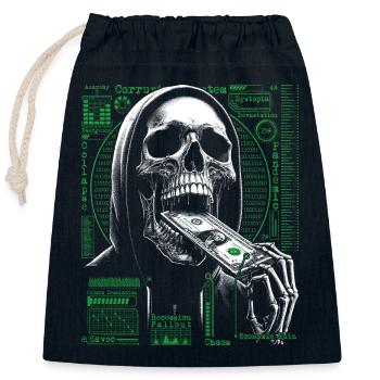Hacker Skull Eating Dollar - Anarchie et corruption - Sac cadeau en coton avec cordon (25 x 30 cm) - bleu marine - Devant