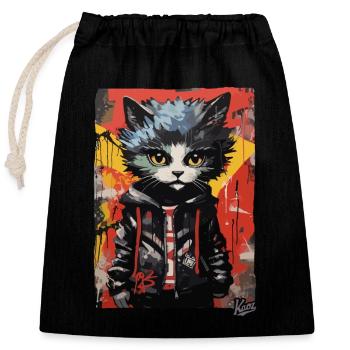Street Art Graffiti Fashion Cat - Closable cotton gift bag (25x30cm) - black - Front