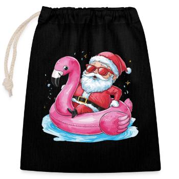 Festlicher Weihnachtsmann reitet Flamingo Pool - Verschließbarer Geschenkbeutel aus Baumwolle (25x30cm) - Schwarz - Vorne