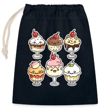 Dessin animé de crème glacée - Sac cadeau en coton avec cordon (25 x 30 cm) - bleu marine - Devant