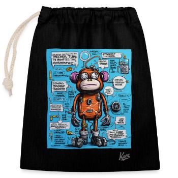 Funny, funky robot monkey - Closable cotton gift bag (25x30cm) - black - Front