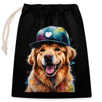 Golden Retriever Snapback Cap Dog Design Print - Closable cotton gift bag (25x30cm) - black - Front