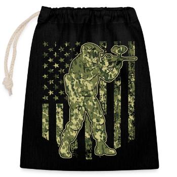 Camo Amerikanische Flagge Paintball Liebhaber - Verschließbarer Geschenkbeutel aus Baumwolle (25x30cm) - Schwarz - Vorne