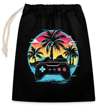 Jeux Vidéo Vaporwave - Sac cadeau en coton avec cordon (25 x 30 cm) - noir - Devant
