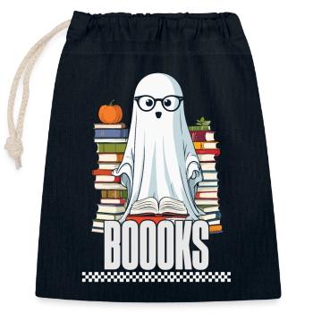 Cute Book Lover Ghost - Closable cotton gift bag (25x30cm) - navy - Front