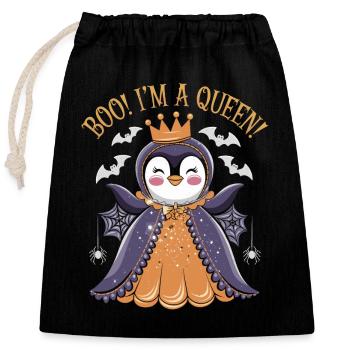 Penguin Halloween Boo! I'm a queen - Closable cotton gift bag (25x30cm) - black - Front
