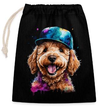 Goldendoodle Snapback Cap Dog Animal Design Print - Closable cotton gift bag (25x30cm) - black - Front