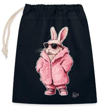 Manteau de fourrure rose super cool avec un lapin dedans - Sac cadeau en coton avec cordon (25 x 30 cm) - bleu marine - Devant