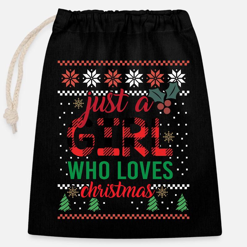 Simplement une fille qui aime la tenue de Noël - Sac cadeau en coton avec cordon (25 x 30 cm) - noir