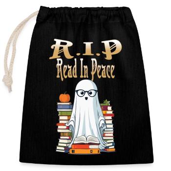 Cute Book Lover Ghost Halloween - Closable cotton gift bag (25x30cm) - black - Front