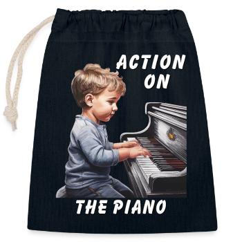 ACTION AU PIANO - Sac cadeau en coton avec cordon (25 x 30 cm) - bleu marine - Devant