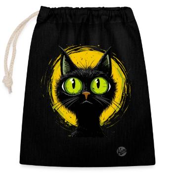 Yeux verts : chat de dessin animé rétro - Sac cadeau en coton avec cordon (25 x 30 cm) - noir - Devant