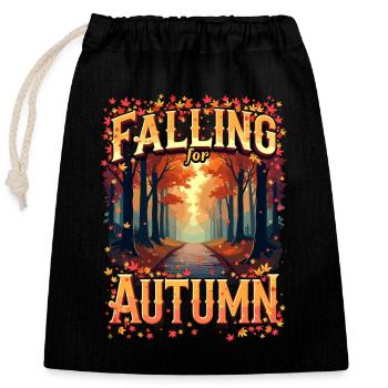 Herbst Frau Natur Blätter Jahreszeit - Verschließbarer Geschenkbeutel aus Baumwolle (25x30cm) - Schwarz - Vorne
