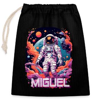 MIGUEL - Beautiful boy name with cool astronaut - Closable cotton gift bag (25x30cm) - black - Front