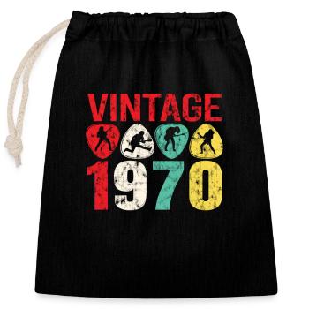 Anniversaire des années 1970 Rock n Roll Vintage - Sac cadeau en coton avec cordon (25 x 30 cm) - noir - Devant