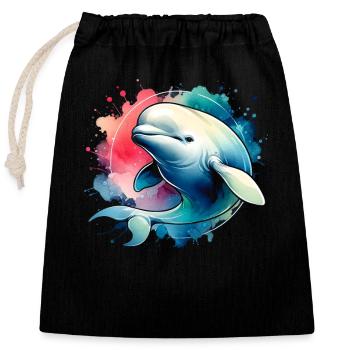Beluga whale cetologist ocean mammal marine - Closable cotton gift bag (25x30cm) - black - Front