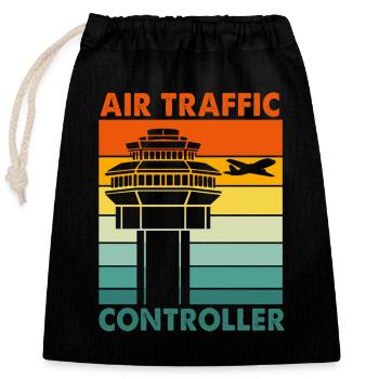 Air traffic controller - Closable cotton gift bag (25x30cm) - black - Front