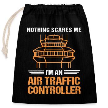 Air traffic controller - Closable cotton gift bag (25x30cm) - black - Front