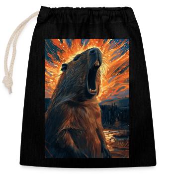 Capybara - Closable cotton gift bag (25x30cm) - black - Front