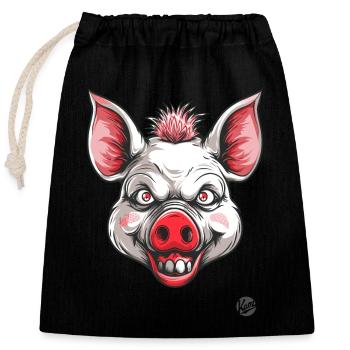White Creepy Psycho Horror Pig - Closable cotton gift bag (25x30cm) - black - Front