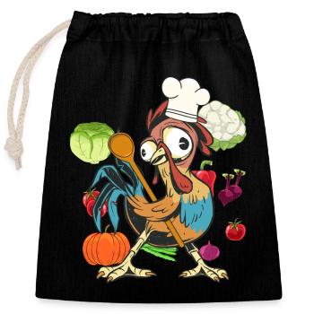 Poulet Coq Cuisinier Cuisiniers Cuisinier Arts culinaires Légumes - Sac cadeau en coton avec cordon (25 x 30 cm) - noir - Devant