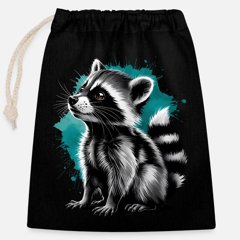 Süßer Waschbär - Verschließbarer Geschenkbeutel aus Baumwolle (25x30cm) - Schwarz