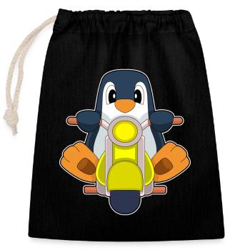 Pinguin Motorrad - Verschließbarer Geschenkbeutel aus Baumwolle (25x30cm) - Schwarz - Vorne