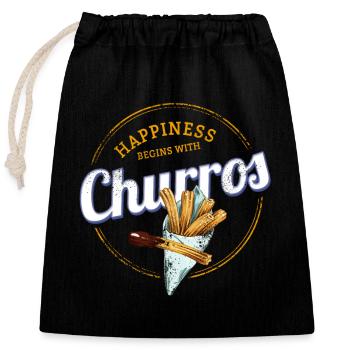 Churro Snack Vintage Dessert Retro Street Food - Closable cotton gift bag (25x30cm) - black - Front
