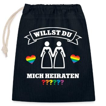 Antrag Hochzeit LGBTQ Willst Du mich Heiraten - Verschließbarer Geschenkbeutel aus Baumwolle (25x30cm) - Navy - Vorne