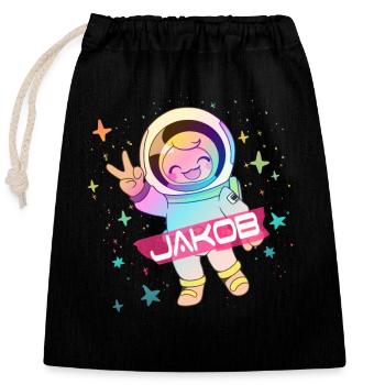 JAKOB - Beau nom de garçon avec astronaute mignon - Sac cadeau en coton avec cordon (25 x 30 cm) - noir - Devant