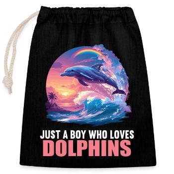 Dolphin Delfine Delfin - Verschließbarer Geschenkbeutel aus Baumwolle (25x30cm) - Schwarz - Vorne