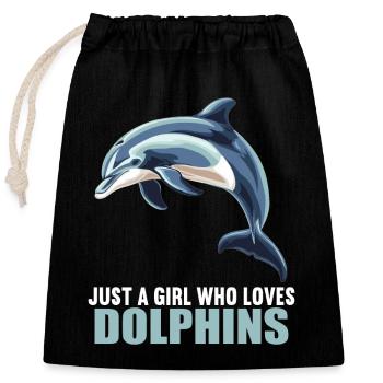 Dolphin Delfine Delfin - Verschließbarer Geschenkbeutel aus Baumwolle (25x30cm) - Schwarz - Vorne