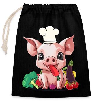 Cochon Légume Cuisinier Cuisinier Cuisinier Porcelet - Sac cadeau en coton avec cordon (25 x 30 cm) - noir - Devant