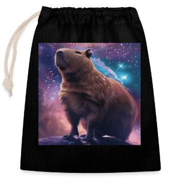 Capybara - Closable cotton gift bag (25x30cm) - black - Front